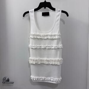 Simone Rocha SS25 Men’s White Ruffle Frill Cotton Tank Top
